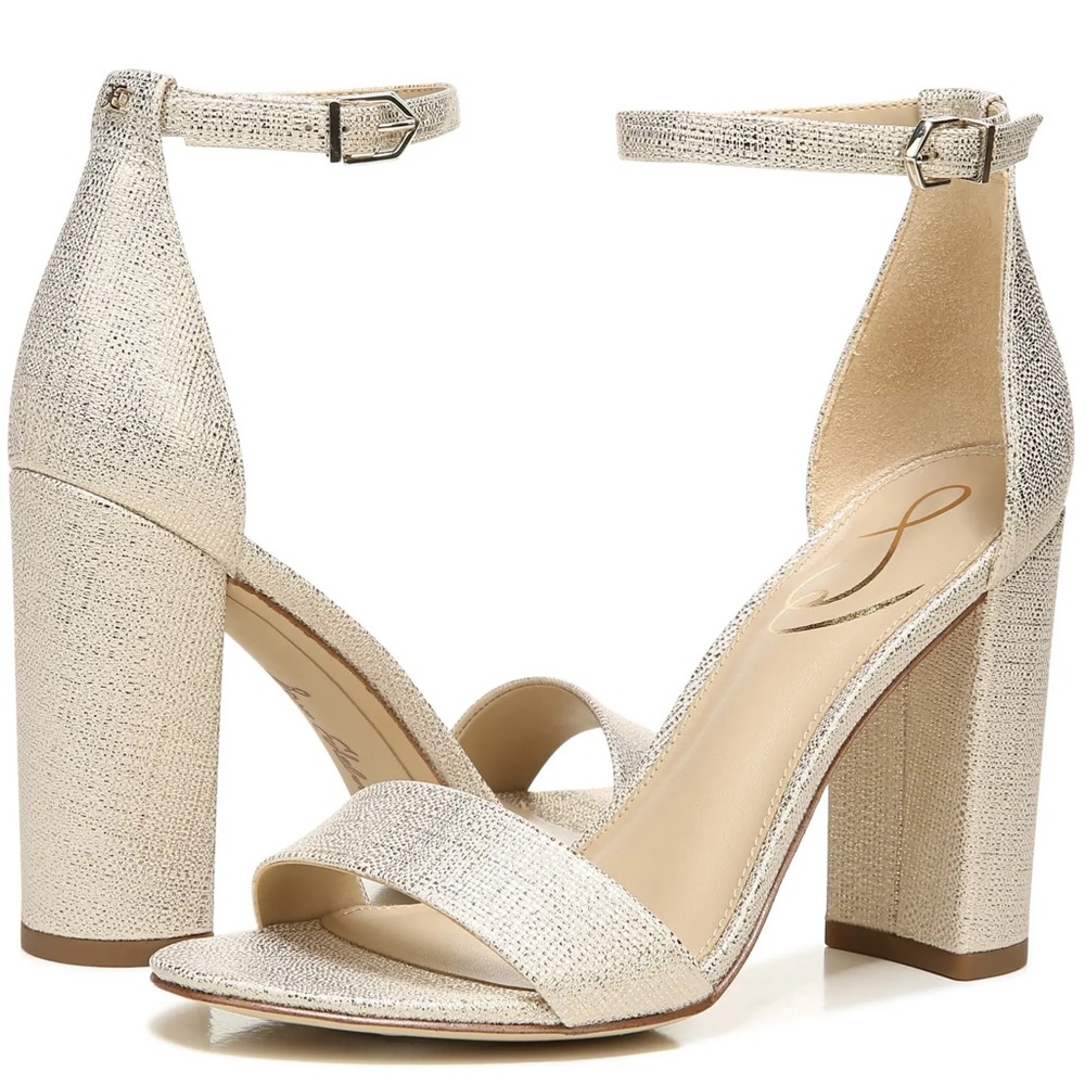 SAM EDELMAN Heels Yaro Ankle Strap Sandal Chunky Heel Jute Light Gold NIB - Picture 6 of 14